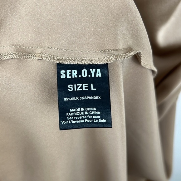 Revolve SER.O.YA by Retrofete Silk Emma Dress in Natural Tan Gold Size Large - Picture 11 of 12
